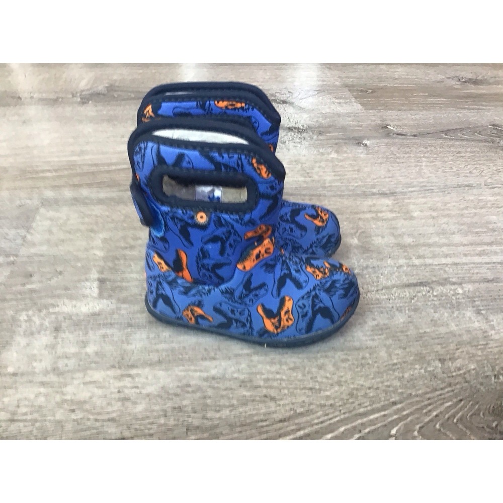Baby Bogs II Toddler Kids Jurassic Dino Blue Ankle Boots Size 6 Faux Fur Lined